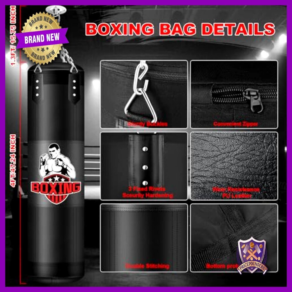 4ft Heavy Boxing Bag Unfilled Pu Leather Training Equipment Home Gym Mma View 2